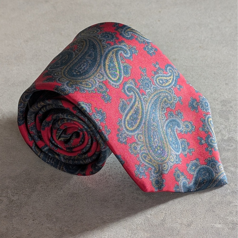 Meeting Street 100% Silk Paisley Necktie Red Blue Gold Men Made in USA